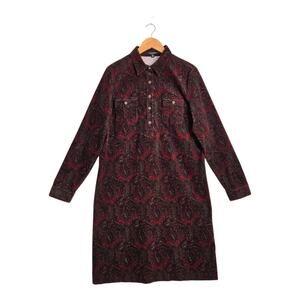 Chadwicks Corduroy Dress Sz 16 TALL Red Green Paisley Dark Cottagecore
